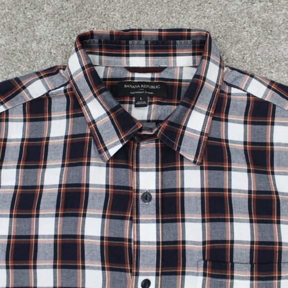 Banana Republic Shirt Mens Large Red/Blue Lightweight Flannel Long Sleeve Cotton - Picture 5 of 13